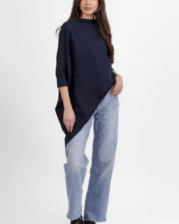 Bluza bleumarin din jerseu bumbac, cu un colt lateral