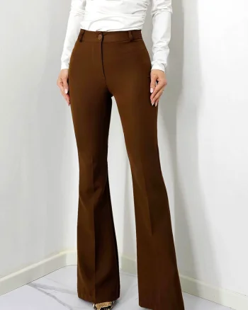 Pantaloni eleganti, Katte, croiala evazata si talie inalta, Maro