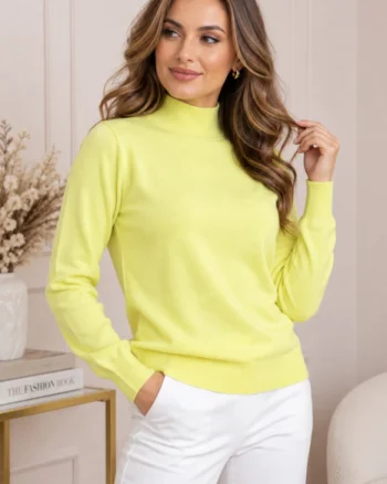 Pulover Ellen din tricot subtire cu guler inalt - Galben lime