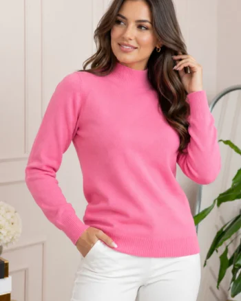 Pulover Ellen din tricot subtire cu guler inalt - Roz
