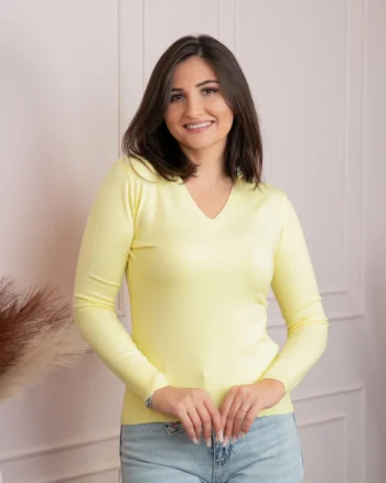 Pulover dama galben cu casmir si decolteu V Judy