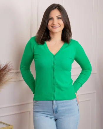 Pulover dama verde cu casmir si nasturi Justine