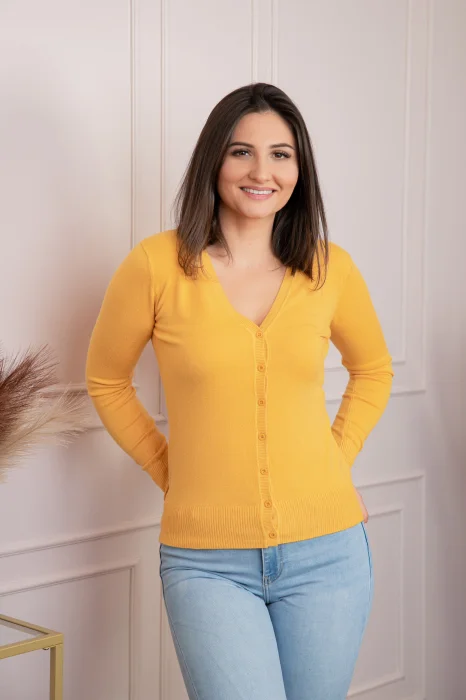 Pulover dama galben cu casmir si nasturi Justine