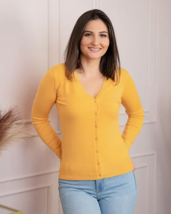 Pulover dama galben cu casmir si nasturi Justine