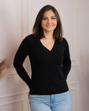 Pulover dama negru cu casmir si nasturi Justine