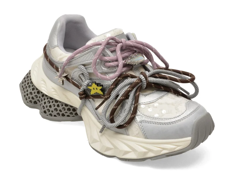 Pantofi sport GRYXX argintii, 22691, din material textil si piele naturala