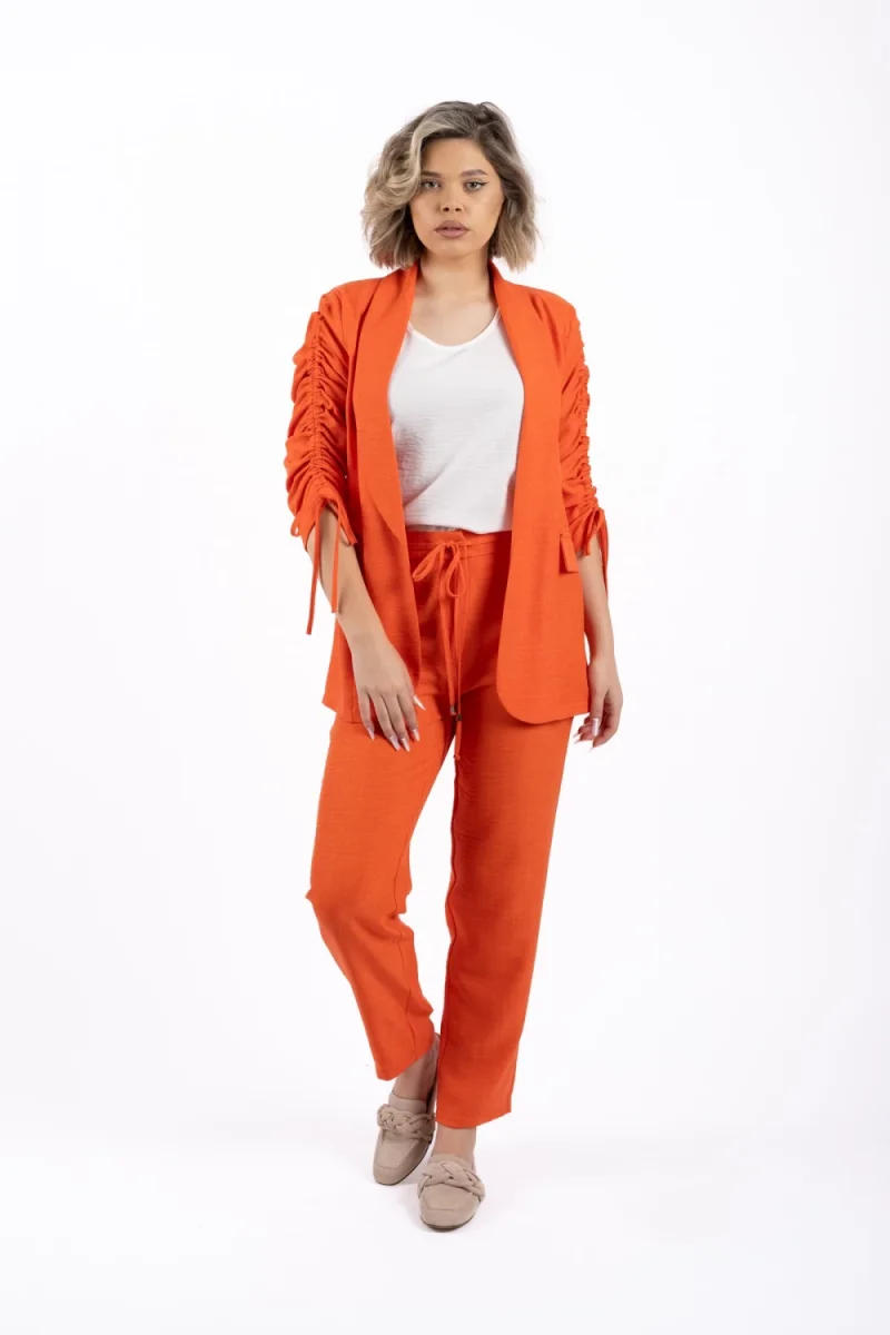 Pantaloni din vascoza cu buzunare laterale si elastic cu snur la talie