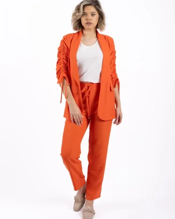Pantaloni din vascoza cu buzunare laterale si elastic cu snur la talie