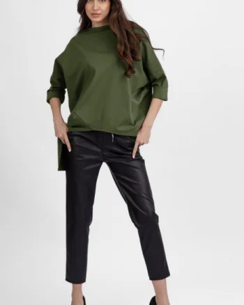 Bluza kaki din jerseu bumbac, cu un colt lateral