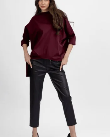 Bluza bordo din jerseu bumbac, cu un colt lateral