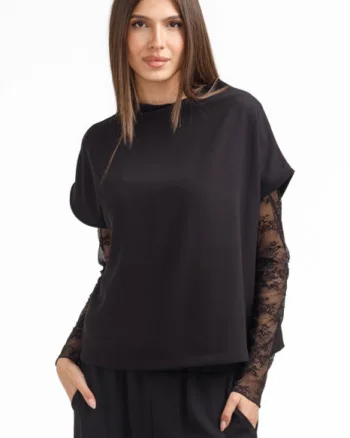 Compleu elegant dama cu bluza si pantaloni drepti, negru
