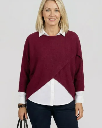 Pulover tip poncho petrecut asimetric, bordo