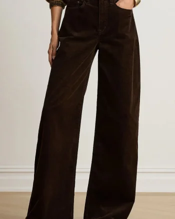 Lauren Ralph Lauren  pantaloni wide leg pentru femei cu cașmir