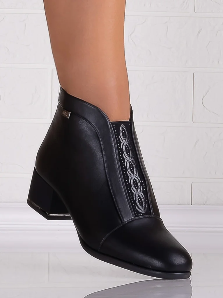 Botine Dama Negre din Piele Ecologica Elia