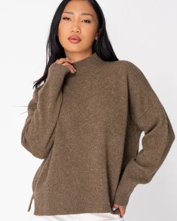 Pulover cu guler inalt din 100% Lana de Yak,  Dark Olive