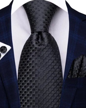 Set cravata neagra + batista + butoni - matase - model 572