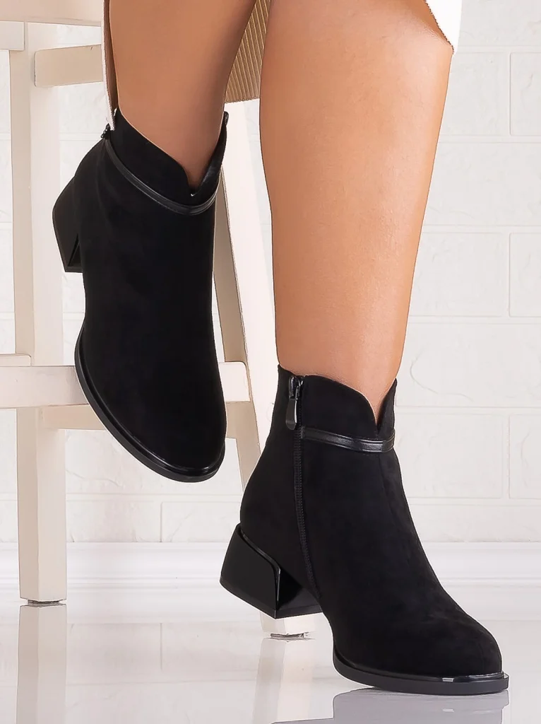 Botine Dama Negre din Piele Ecologica Intoarsa Bonie