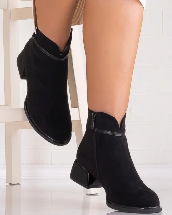 Botine Dama Negre din Piele Ecologica Intoarsa Bonie