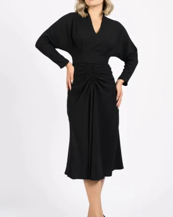 Rochie eleganta neagra prevazuta cu pliuri la talie
