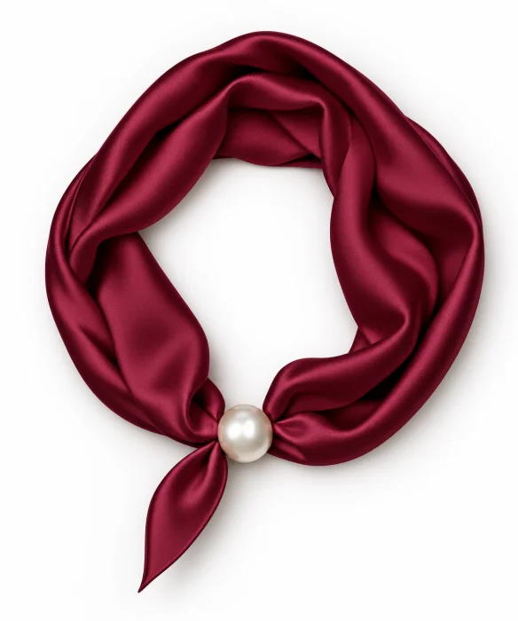 Esarfa colier satinata cu perla decorativa si inchidere magnetica, bordo