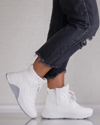 Sneakers dama Imblaniti Albi din Piele Eco,si fas Miracla