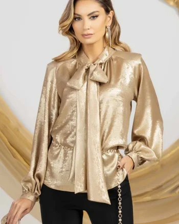 Bluza eleganta satinata prevazuta cu funda maxi si maneca usor bufanta