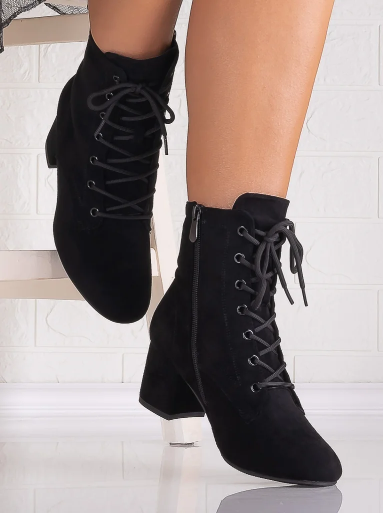 Botine Dama Imblanite Negre din Piele Ecologica Intoarsa Floreva