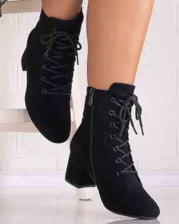Botine Dama Imblanite Negre din Piele Ecologica Intoarsa Floreva