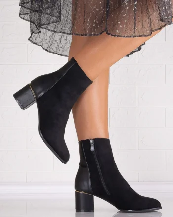 Botine Dama Negre din Piele Ecologica Intoarsa Cresida