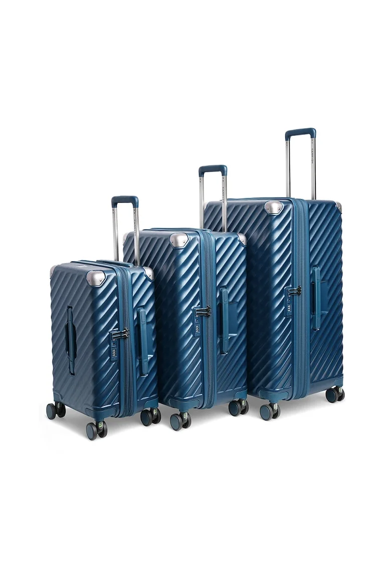Set trolere extensibile  Trunk - policarbonat - 1 bagaj de cabina si 2 de cala - cifru TSA - 4 roti cu suspensii - albastru - 56 cm/66 cm/77 cm