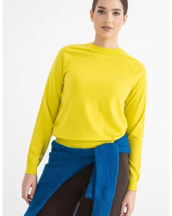Pulover uni cu decolteu la baza gatului - Galben sofran