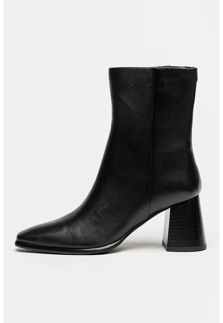 Botine din piele cu toc masiv - Negru