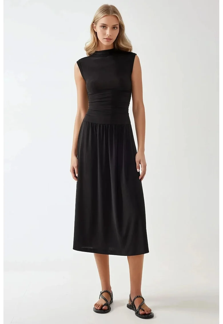 Rochie midi  neagra - jerseu - Negru