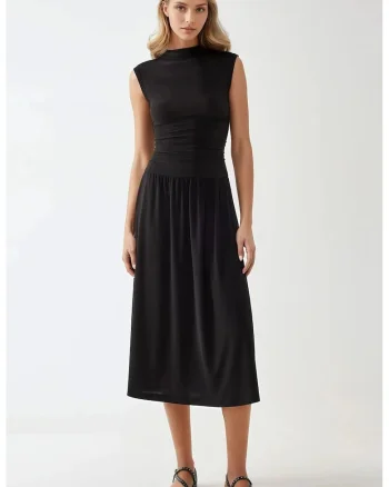 Rochie midi  neagra - jerseu - Negru