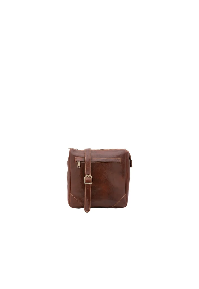 Geanta crossbody de piele cu bareta ajustabila - Maro