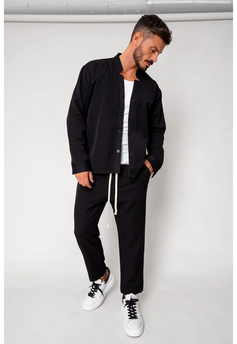 Set Como Camasa V-cut si pantaloni lungi Black 18205 - Negru