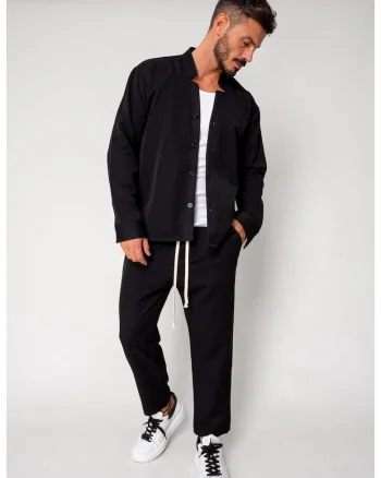 Set Como Camasa V-cut si pantaloni lungi Black 18205 - Negru