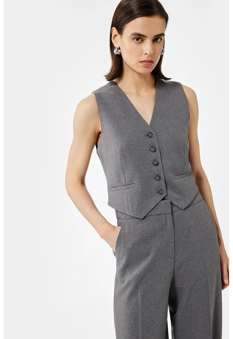 Vesta crop cu nasturi - Gri inchis