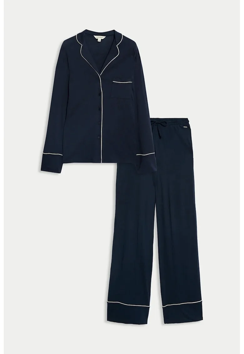 Pijama cu pantaloni lungi si nasturi - Bleumarin
