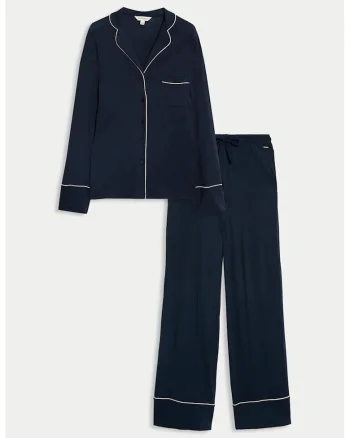 Pijama cu pantaloni lungi si nasturi - Bleumarin