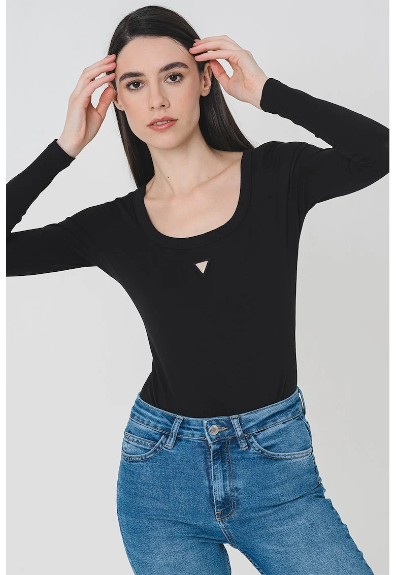 Body cu maneci lungi pentru fitness - Negru
