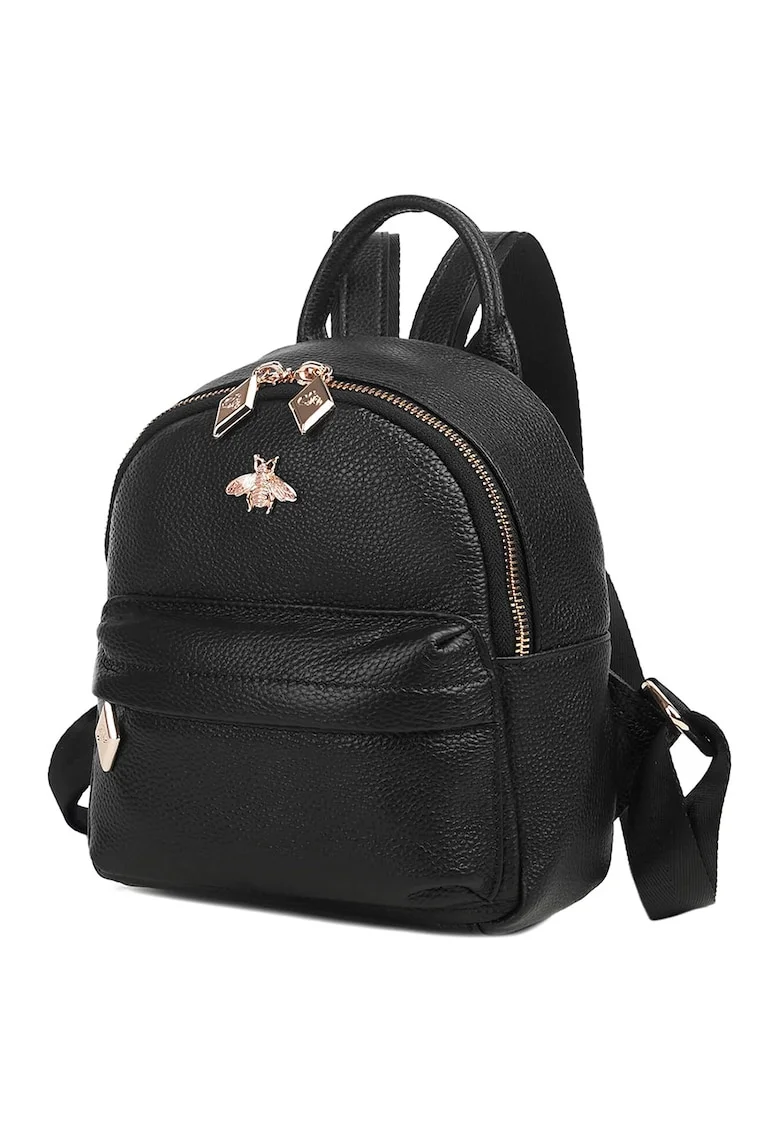 Rucsac din piele cu buzunare exterioare Teya - Negru stins