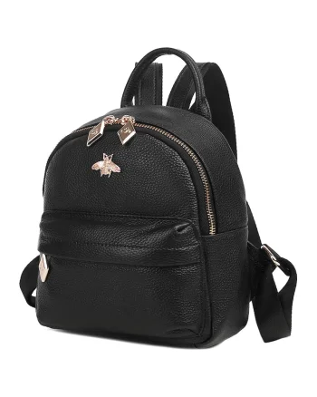 Rucsac din piele cu buzunare exterioare Teya - Negru stins
