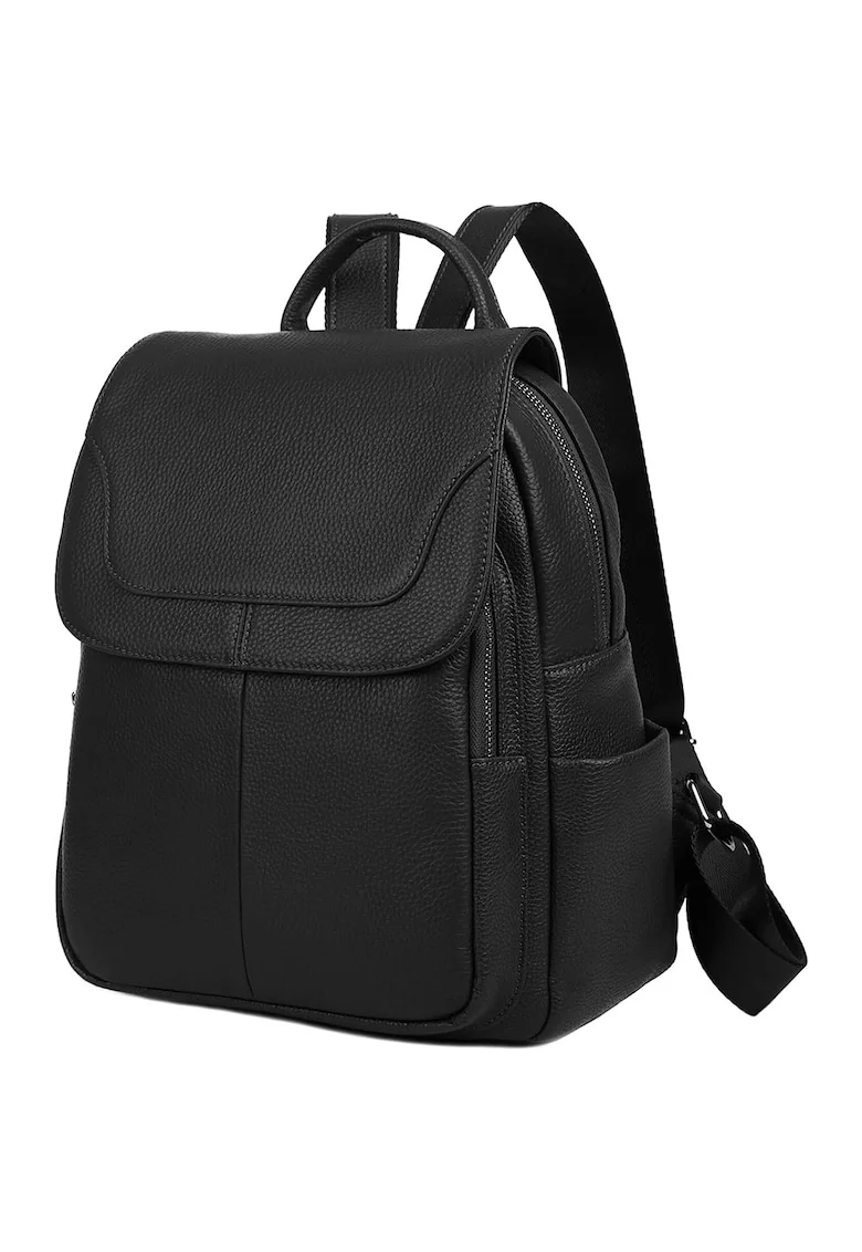 Rucsac din piele cu buzunare multiple Cael - Negru stins