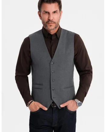 Vesta slim-fit cu decolteu in V - Gri carbune
