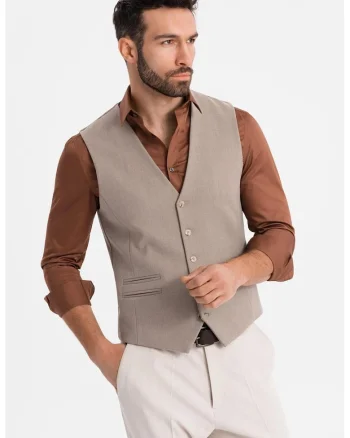 Vesta slim-fit cu decolteu in V - Maro taupe