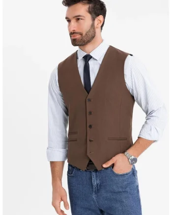Vesta slim-fit cu decolteu in V - Maro inchis