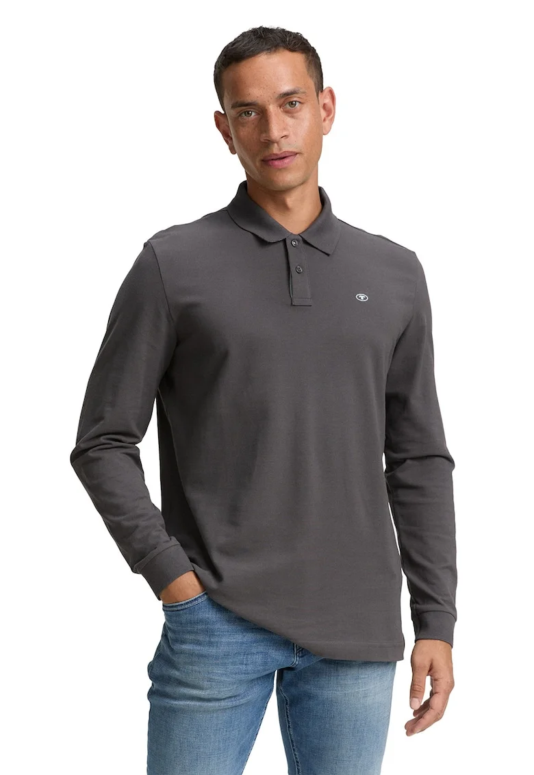 Bluza polo din bumbac pique - Gri inchis
