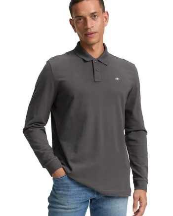 Bluza polo din bumbac pique - Gri inchis