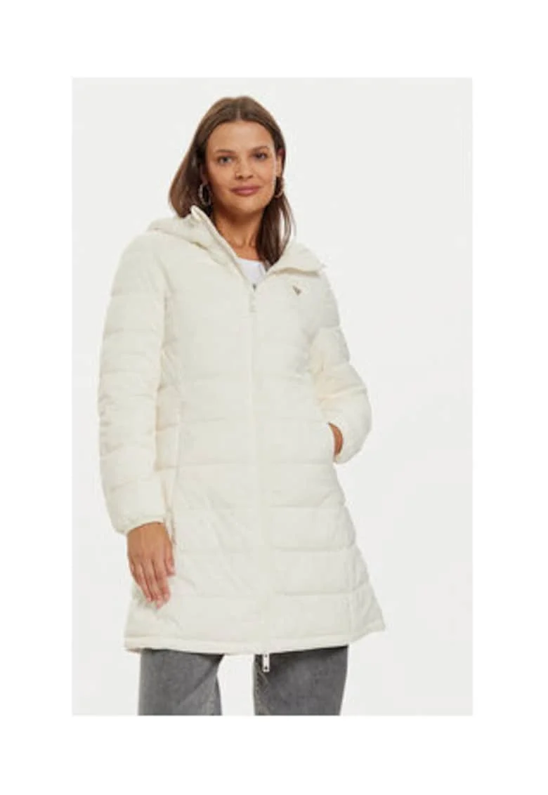 Geaca lunga matlasata cu gluga - Alb